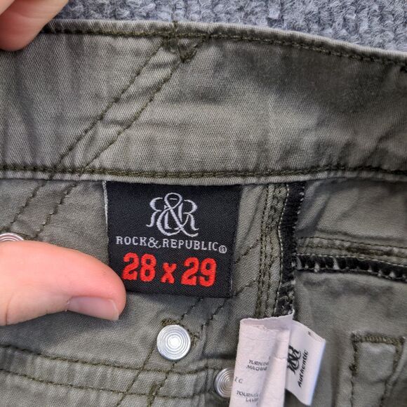 Rock & Republic Womens Embry Straight Leg Pants Army Green Size 28x29 5-Pocket - Picture 10 of 13